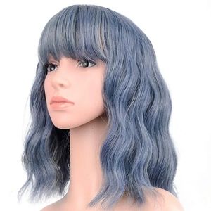 Blue wig with air bang shoulder length